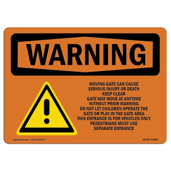 OSHA Warning Sign, 7" H, Aluminum, Moving Gate Can Cause Serious Injury, Landscape, L-12686